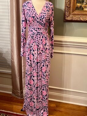 EUC Lilly Pulitzer Nichola Maxi Dress in Indigo Love You Bunches Size LARGE